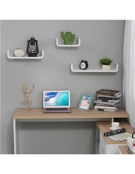 HOMCOM Floating Shelves, Set of 3 Wall Shelf, Shelves for Wall Invisible Mounting, Bedroom Living Room, White