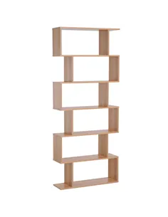 HOMCOM Bookcase, 6 Tier Shelf S Shaped Bookshelf, Storage Unit, Display Shelf for Living Room, Bedroom, Home Office, Plant, Mapl