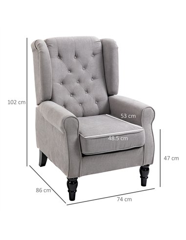 HOMCOM Retro Accent Chair, Wingback Armchair with Wood Frame Button Tufted Design for Living Room Bedroom, Grey