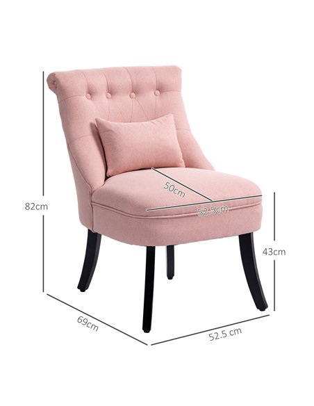HOMCOM Fabric Single Sofa Dining Chair Tub Chair Upholstered W/ Pillow Solid Wood Leg Home Living Room Furniture Pink