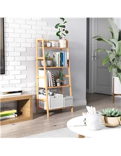 HOMCOM Bamboo Ladder Shelf, 4-Tier Bookshelf, Freestanding Bookcase for Living Room, Study, Bedroom, Home Office, 48 x 31.5 x 12 2