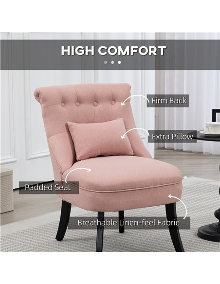 HOMCOM Fabric Single Sofa Dining Chair Tub Chair Upholstered W/ Pillow Solid Wood Leg Home Living Room Furniture Pink