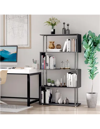 HOMCOM S Shape Bookcase, 5 Tiers Bookshelf, Modern Freestanding Storage Shelf for Home Office, Study, Living Room, 80 x 30 x 145