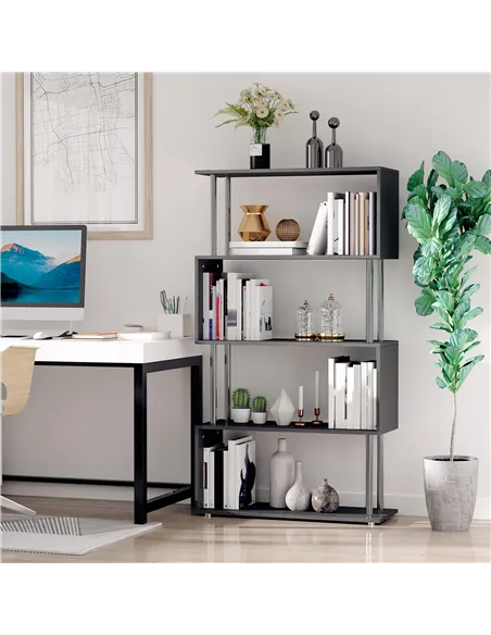 HOMCOM S Shape Bookcase, 5 Tiers Bookshelf, Modern Freestanding Storage Shelf for Home Office, Study, Living Room, 80 x 30 x 145