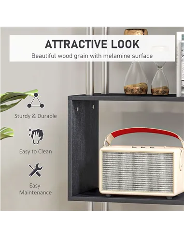 HOMCOM S Shape Bookcase, 5 Tiers Bookshelf, Modern Freestanding Storage Shelf for Home Office, Study, Living Room, 80 x 30 x 145