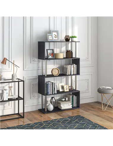 HOMCOM S Shape Bookcase, 5 Tiers Bookshelf, Modern Freestanding Storage Shelf for Home Office, Study, Living Room, 80 x 30 x 145