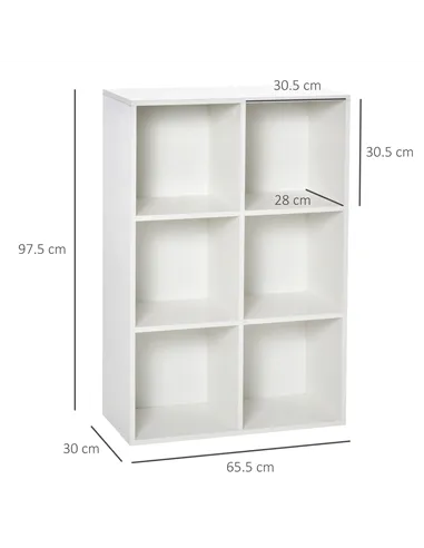 HOMCOM Six-Cube Bookcase - White Wood Effect