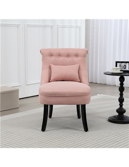 HOMCOM Fabric Single Sofa Dining Chair Tub Chair Upholstered W/ Pillow Solid Wood Leg Home Living Room Furniture Pink