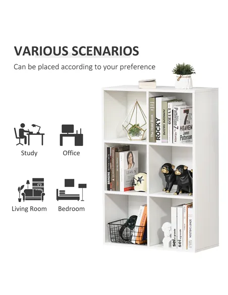 HOMCOM Six-Cube Bookcase - White Wood Effect