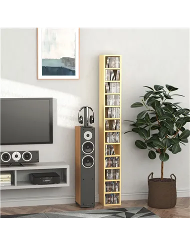 HOMCOM 204 CD Tall Narrow Media Storage Tower - Oak Tone