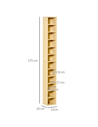 HOMCOM 204 CD Tall Narrow Media Storage Tower - Oak Tone