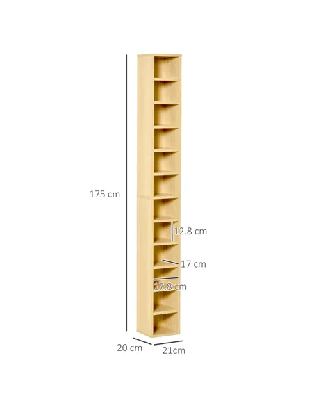 HOMCOM 204 CD Tall Narrow Media Storage Tower - Oak Tone