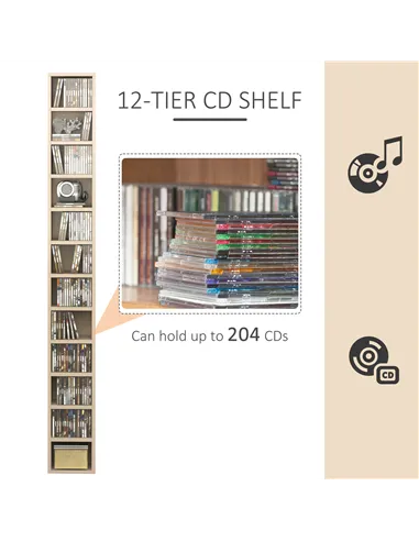 HOMCOM 204 CD Tall Narrow Media Storage Tower - Oak Tone