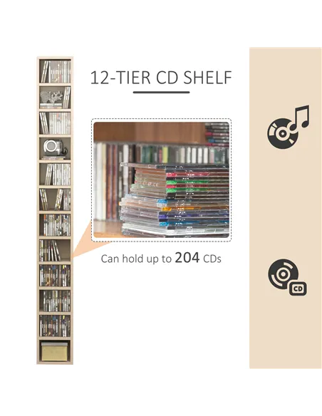 HOMCOM 204 CD Tall Narrow Media Storage Tower - Oak Tone