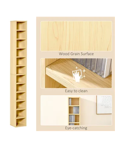 HOMCOM 204 CD Tall Narrow Media Storage Tower - Oak Tone