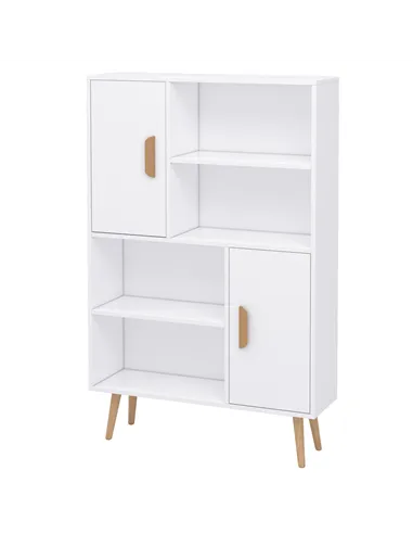 HOMCOM Sideboard Bookshelf Free Standing Bookcase Shelves Unit Display Storage Cabinet w/ Adjustable Shelves, Wooden Leg, Two Do