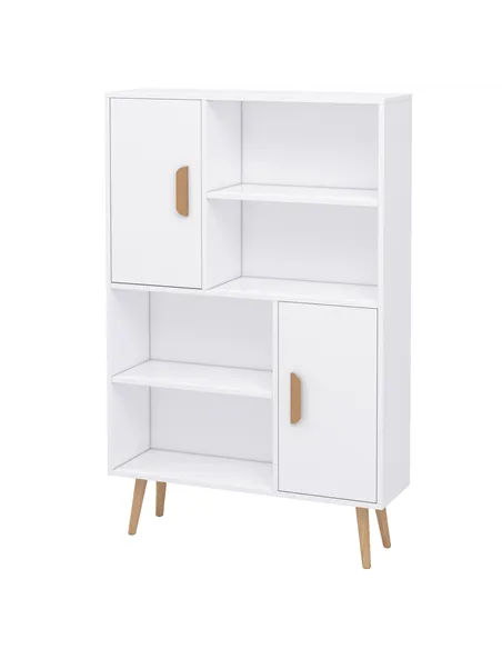 HOMCOM Sideboard Bookshelf Free Standing Bookcase Shelves Unit Display Storage Cabinet w/ Adjustable Shelves, Wooden Leg, Two Do