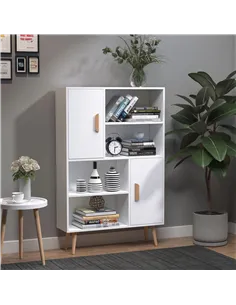 HOMCOM Sideboard Bookshelf Free Standing Bookcase Shelves Unit Display Storage Cabinet w/ Adjustable Shelves, Wooden Leg, Two Do 2