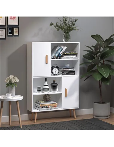 HOMCOM Sideboard Bookshelf Free Standing Bookcase Shelves Unit Display Storage Cabinet w/ Adjustable Shelves, Wooden Leg, Two Do