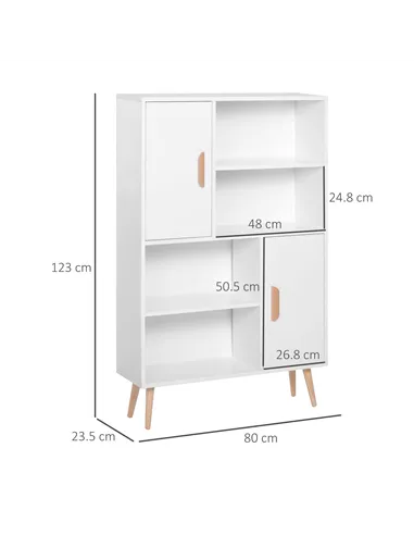 HOMCOM Sideboard Bookshelf Free Standing Bookcase Shelves Unit Display Storage Cabinet w/ Adjustable Shelves, Wooden Leg, Two Do