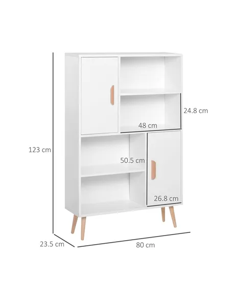 HOMCOM Sideboard Bookshelf Free Standing Bookcase Shelves Unit Display Storage Cabinet w/ Adjustable Shelves, Wooden Leg, Two Do