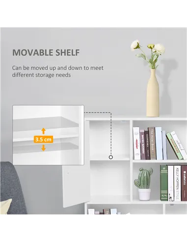 HOMCOM Sideboard Bookshelf Free Standing Bookcase Shelves Unit Display Storage Cabinet w/ Adjustable Shelves, Wooden Leg, Two Do