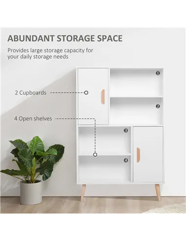 HOMCOM Sideboard Bookshelf Free Standing Bookcase Shelves Unit Display Storage Cabinet w/ Adjustable Shelves, Wooden Leg, Two Do