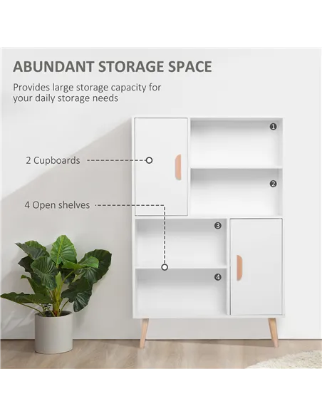 HOMCOM Sideboard Bookshelf Free Standing Bookcase Shelves Unit Display Storage Cabinet w/ Adjustable Shelves, Wooden Leg, Two Do