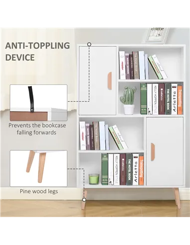 HOMCOM Sideboard Bookshelf Free Standing Bookcase Shelves Unit Display Storage Cabinet w/ Adjustable Shelves, Wooden Leg, Two Do