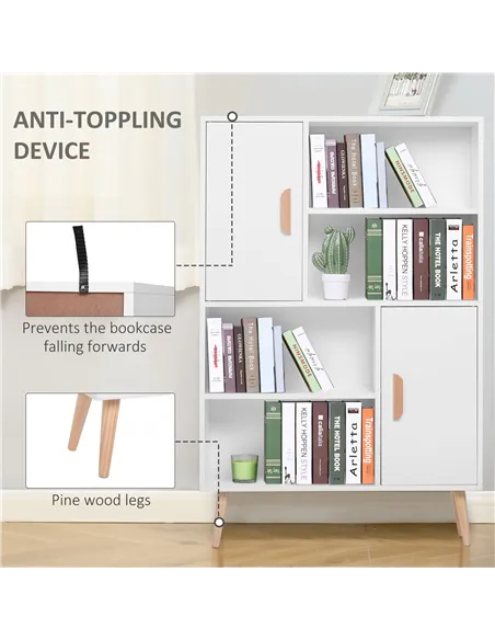 HOMCOM Sideboard Bookshelf Free Standing Bookcase Shelves Unit Display Storage Cabinet w/ Adjustable Shelves, Wooden Leg, Two Do