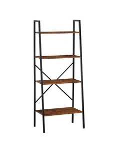 HOMCOM Ladder Shelf, Bookshelf, 4-Tier Industrial Storage Rack for Living Room, Bedroom, Kitchen, Rustic Brown and Black