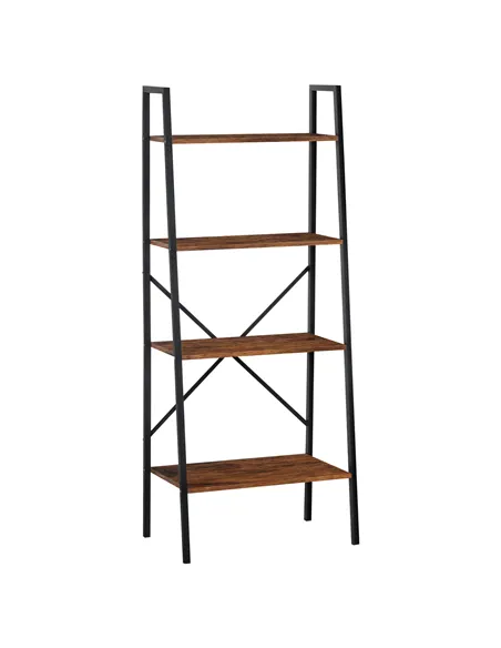 HOMCOM Ladder Shelf, Bookshelf, 4-Tier Industrial Storage Rack for Living Room, Bedroom, Kitchen, Rustic Brown and Black