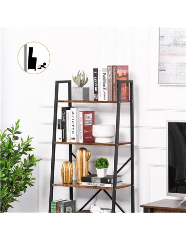HOMCOM Ladder Shelf, Bookshelf, 4-Tier Industrial Storage Rack for Living Room, Bedroom, Kitchen, Rustic Brown and Black