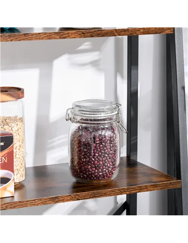 HOMCOM Ladder Shelf, Bookshelf, 4-Tier Industrial Storage Rack for Living Room, Bedroom, Kitchen, Rustic Brown and Black