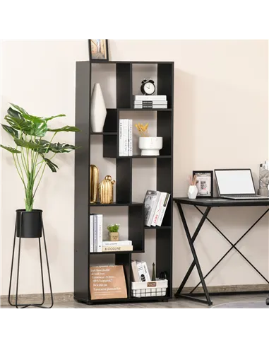 HOMCOM 8-Tier Freestanding Bookcase w/ Melamine Surface Anti-Tipping Foot Pads Home Display Storage Grid Stand Bedroom Living Ro