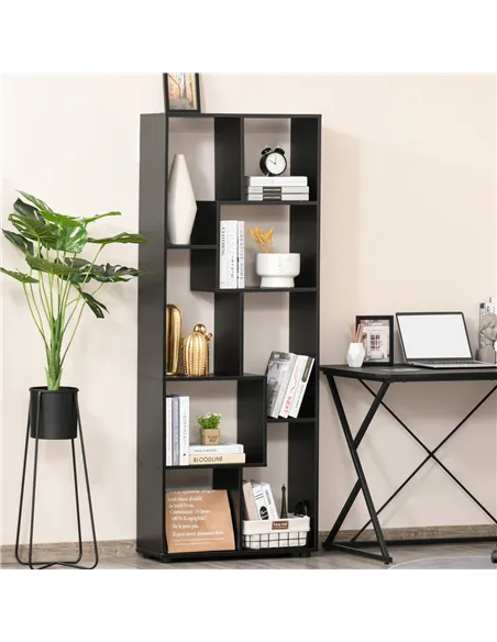HOMCOM 8-Tier Freestanding Bookcase w/ Melamine Surface Anti-Tipping Foot Pads Home Display Storage Grid Stand Bedroom Living Ro