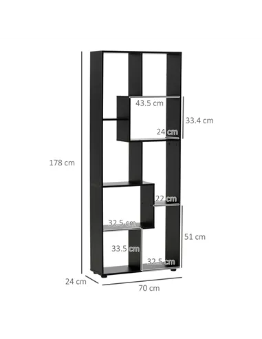 HOMCOM 8-Tier Freestanding Bookcase w/ Melamine Surface Anti-Tipping Foot Pads Home Display Storage Grid Stand Bedroom Living Ro