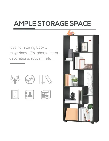 HOMCOM 8-Tier Freestanding Bookcase w/ Melamine Surface Anti-Tipping Foot Pads Home Display Storage Grid Stand Bedroom Living Ro