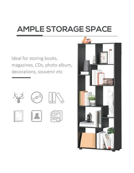 HOMCOM 8-Tier Freestanding Bookcase w/ Melamine Surface Anti-Tipping Foot Pads Home Display Storage Grid Stand Bedroom Living Ro