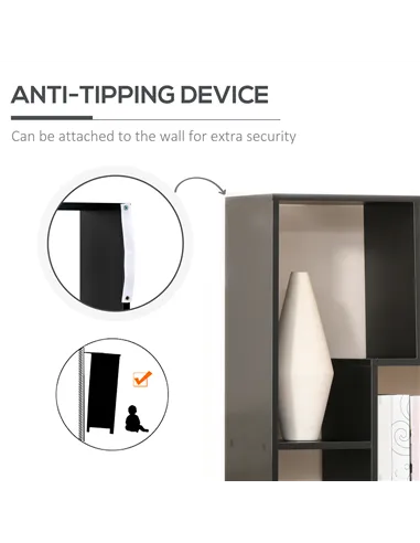 HOMCOM 8-Tier Freestanding Bookcase w/ Melamine Surface Anti-Tipping Foot Pads Home Display Storage Grid Stand Bedroom Living Ro