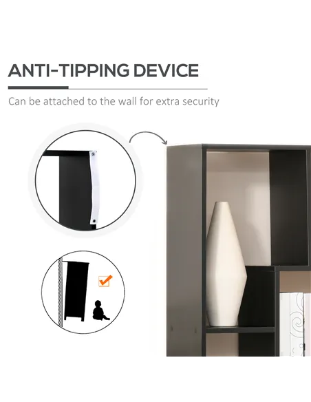 HOMCOM 8-Tier Freestanding Bookcase w/ Melamine Surface Anti-Tipping Foot Pads Home Display Storage Grid Stand Bedroom Living Ro