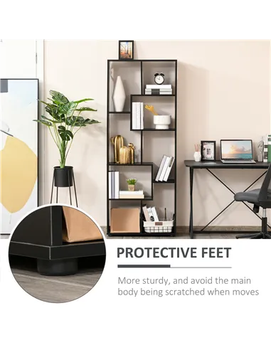 HOMCOM 8-Tier Freestanding Bookcase w/ Melamine Surface Anti-Tipping Foot Pads Home Display Storage Grid Stand Bedroom Living Ro