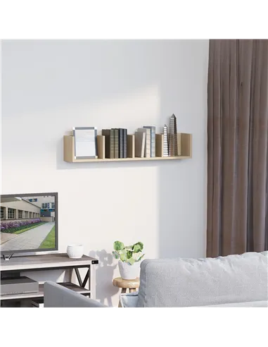 HOMCOM Wall Mount 84 CD / 56 DVD/Blu-ray/ Media Storage Rack 4 Cubes Wooden Shelf Organizer Unit Bookcase Display (Natural Wood 