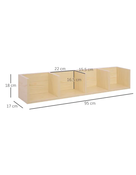 HOMCOM Wall Mount 84 CD / 56 DVD/Blu-ray/ Media Storage Rack 4 Cubes Wooden Shelf Organizer Unit Bookcase Display (Natural Wood 