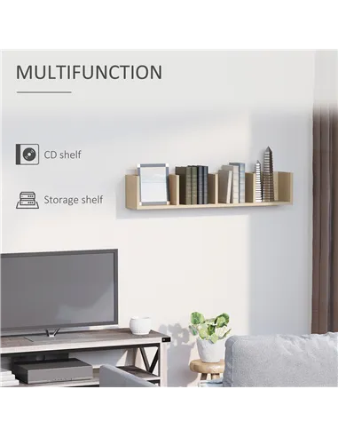 HOMCOM Wall Mount 84 CD / 56 DVD/Blu-ray/ Media Storage Rack 4 Cubes Wooden Shelf Organizer Unit Bookcase Display (Natural Wood 