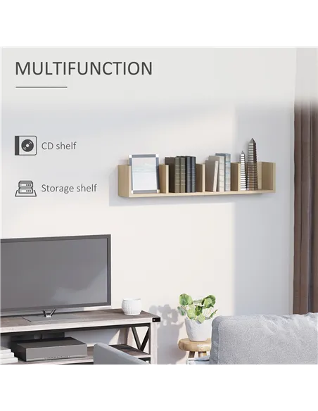 HOMCOM Wall Mount 84 CD / 56 DVD/Blu-ray/ Media Storage Rack 4 Cubes Wooden Shelf Organizer Unit Bookcase Display (Natural Wood 