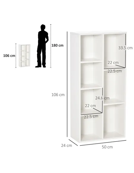 HOMCOM Seven-Cube Bookcase - White Wood Effect