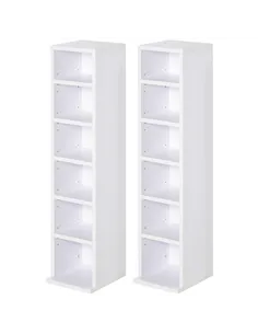 HOMCOM 204 CD Media Display Shelf Unit Set of 2 Blu-Ray Tower Rack w/ Adjustable Shelves Bookcase Storage Organiser, White