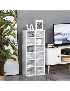 HOMCOM 204 CD Media Display Shelf Unit Set of 2 Blu-Ray Tower Rack w/ Adjustable Shelves Bookcase Storage Organiser, White 2