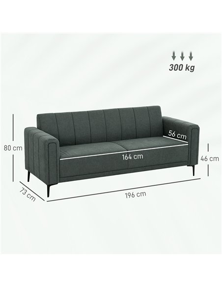 HOMCOM Three-Seater Relaxed Modern Sofa - Grey